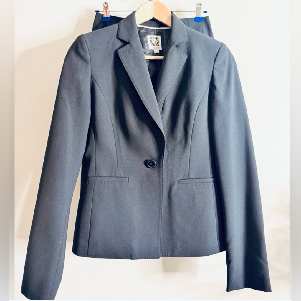 Anne Klein Black Single-Button Tailored Blazer And Mini Skirt Set Size 0